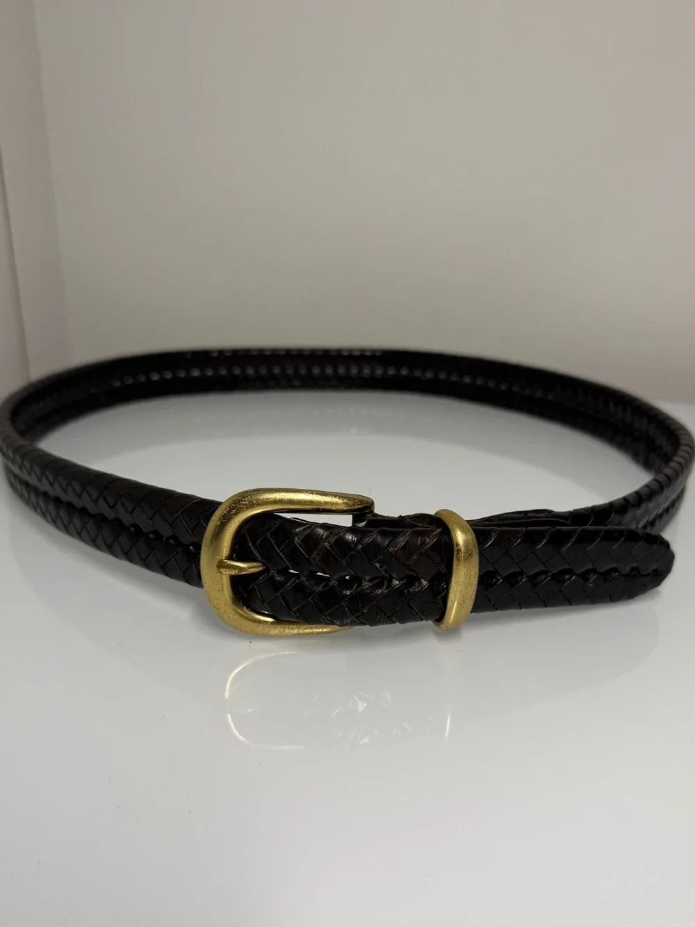 Vintage 90s Coach Braided Black Leather Belt Solid Brass 5922 Unisex Men 36”